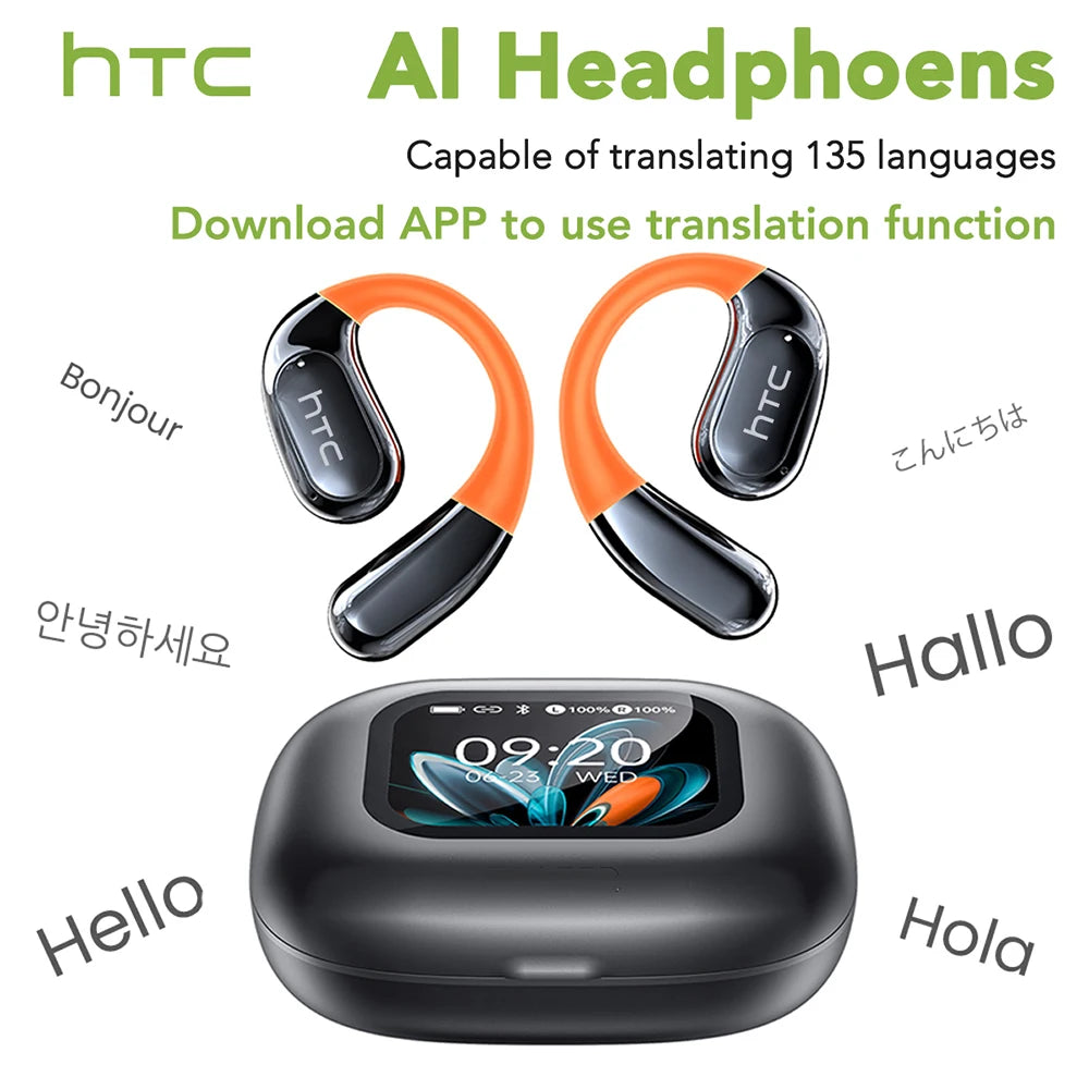 Bluetooth Earphone HTC NE27 AI Translator Wireless Earbud Open Ear High Quality Earphone HD Call HiFi Sound Sport Headset