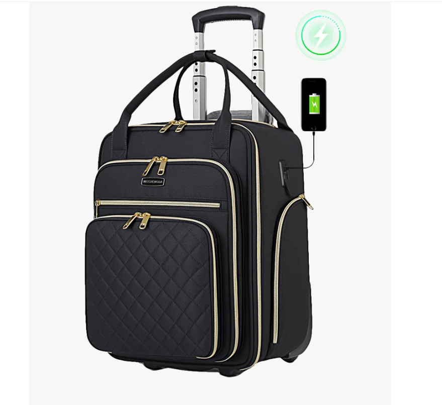 Women Business Rolling Trolley Bag Travel Wheeled Luggage Trolley Bag Mother Rolling Tote Bag Rolling Bags Carry on Hand Luggage