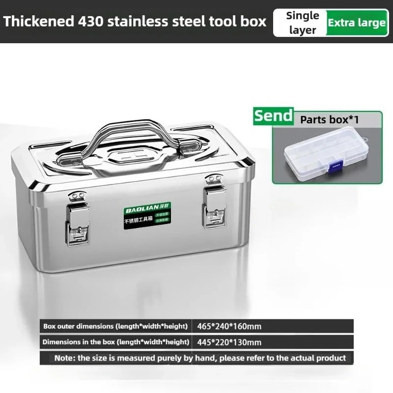 Stainless Steel Toolbox Organizer Electronics Car Mechanic Tool Case Thickened Hardware Storage Tools Case Handheld Toolbox