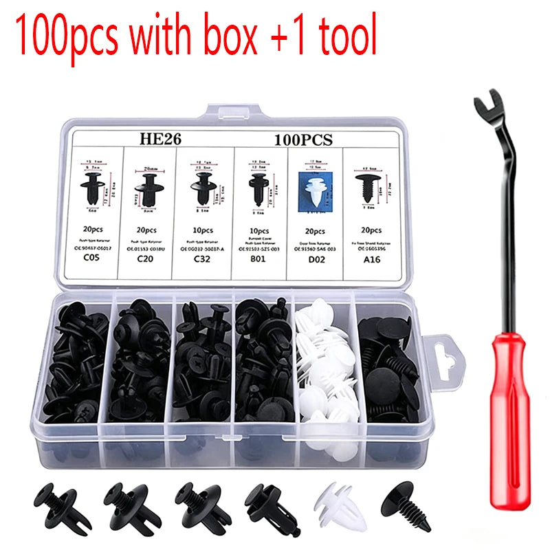 100 Box/Bag Car Fastener Clip Mixed Car Body Push Retainer Pin Rivet Bumper Door Trim Panel Fastener Kit Car Clip Acesssories
