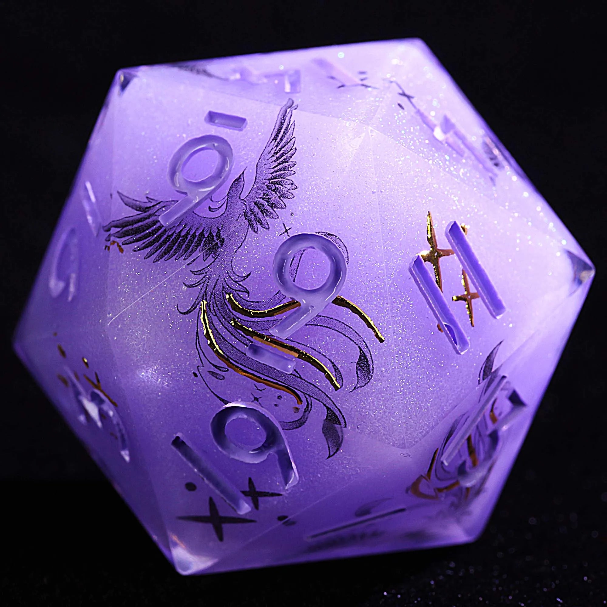 9 Polyhedral Resin Dice DnD Set Violet Phoenix Oath