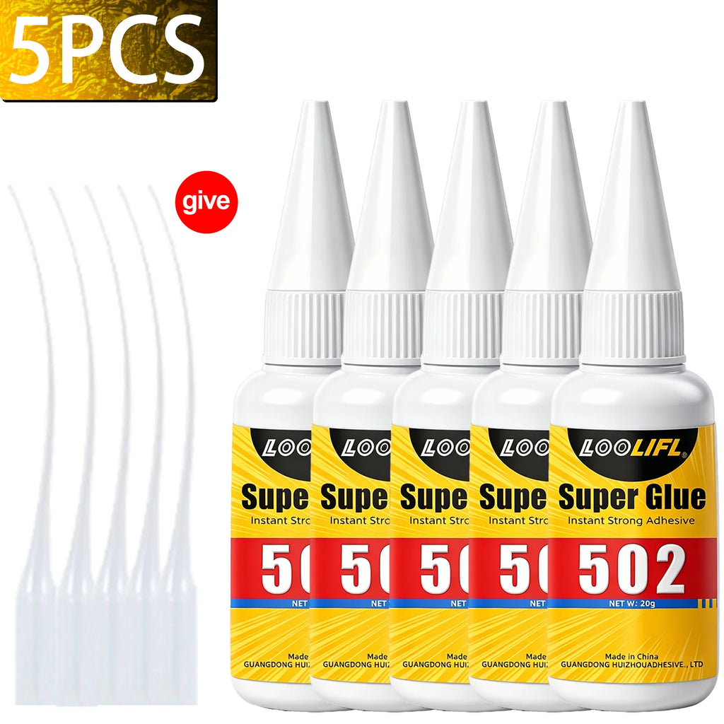 LOOLIFL 502 Super Glue Quick-drying Instant  Cyanoacrylate Adhesive Leather Rubber Glass Wood Metal Strong Bond Liquid Glue Tool