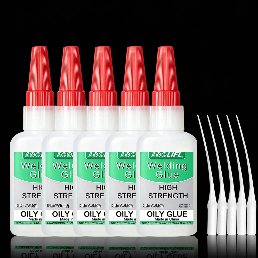 5PCS LOOLIFL 5g High Strength Oily Welding Glue, Instant Cyanoacrylate Adhesive for Wood Furniture, Metal, Plastic, Crafts, Woodworking, Ceramic, Leather, Shoe Sole, Glass, Pottery, Universal Fast Repair Glue