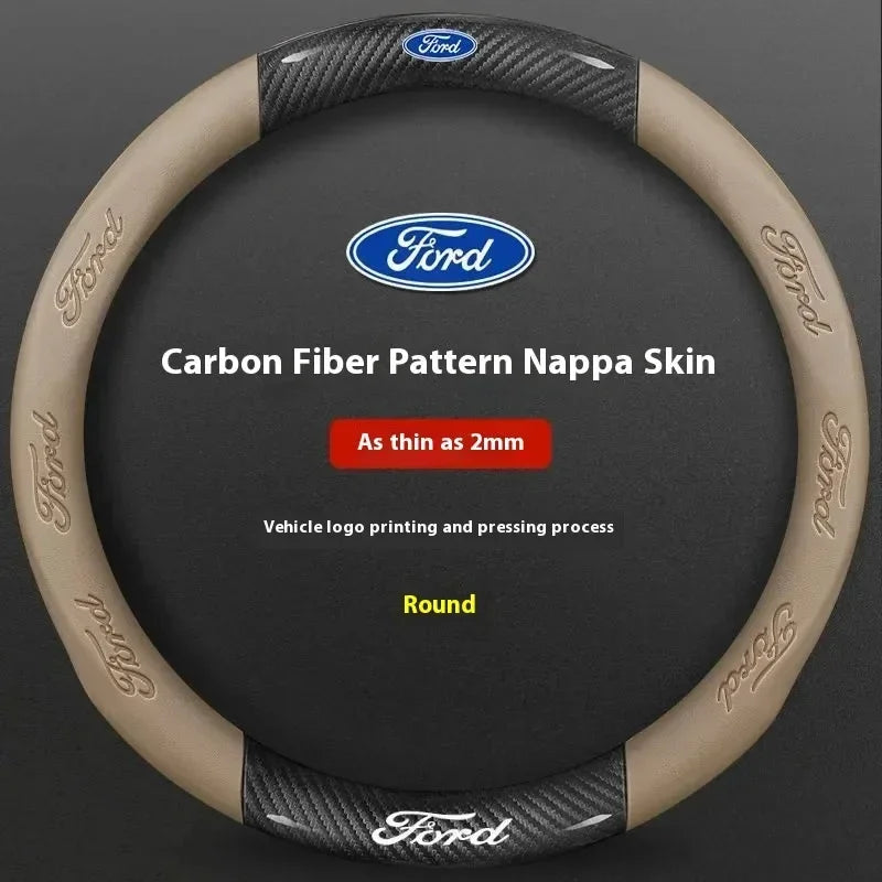 For Ford Mondeo Focus Raptor Puma Edge Explorer Ecosport Ranger F150 Kuga Car AntiSlip Carbon Fiber Leather Steering Wheel Cover