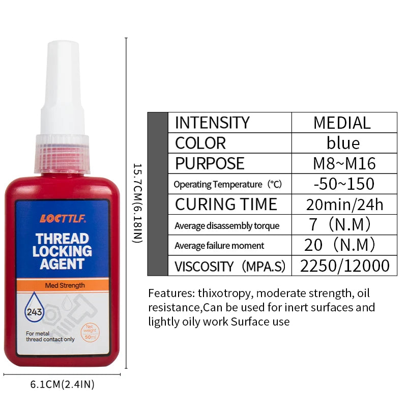 50ml Threadlocker 271Red High-Strength Thread Locker 243 Nuts-Bolts Locker Screw  Lock Tight Seal Fasteners Anaerobic Adhesive