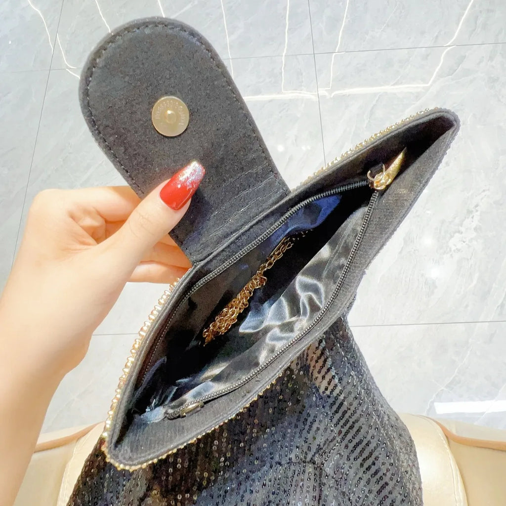 2025 Luxury Bow Design Sequin Dinner Clutches Metal Chain Shoulder Bag Wedding Reception Storage Bag Haute Banquets Evening Bags