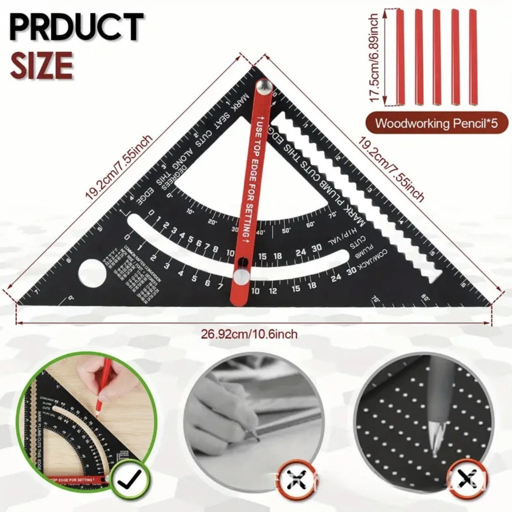 7Inch Carpentry Triangle Ruler Adjustable Multi Function Carpenter Layout Square Woodworking Tools Square Measuring Ruler
