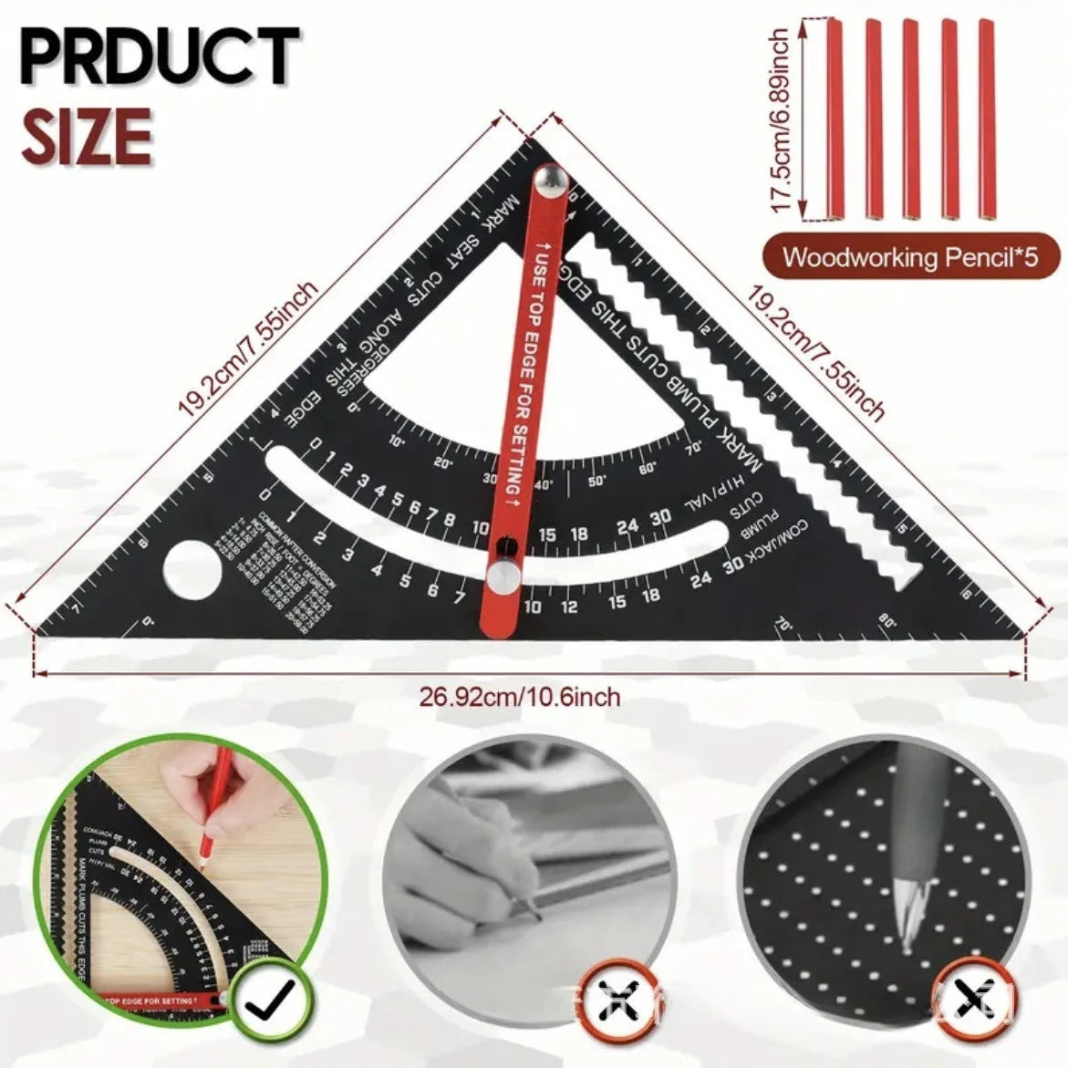 7Inch Carpentry Triangle Ruler Adjustable Multi Function Carpenter Layout Square Woodworking Tools Square Measuring Ruler