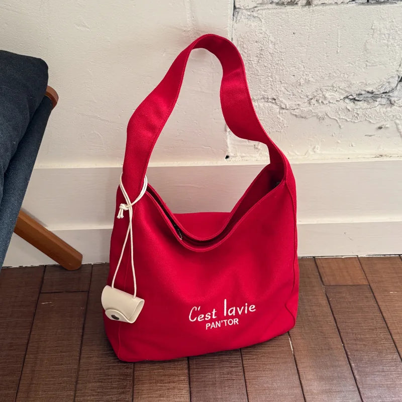 2026 Summer New Korean Style Canvas Casual Fashionable Tote Bags Single Shoulder Large Capacity Tote Shopping Bags for Leisure