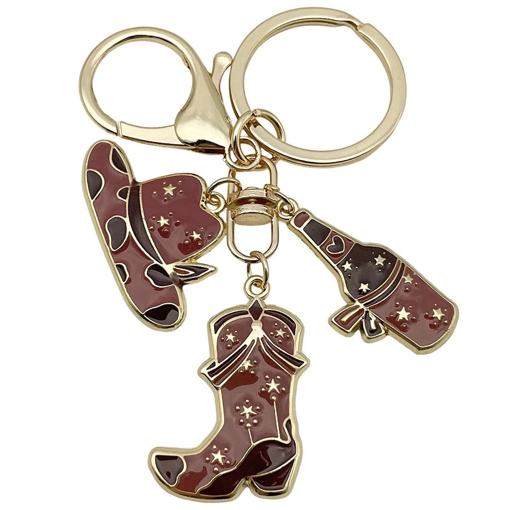 5pcs Boots Cowboy Hat Horseshoe Western Cowboy Alloy Pendant Keychain, Best Gift Choice