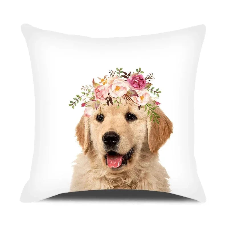 Adorable Pets With Flower Double-sided Printed pillow cover Short plush Suitable living rooms bedrooms sofas throw cushion cover
