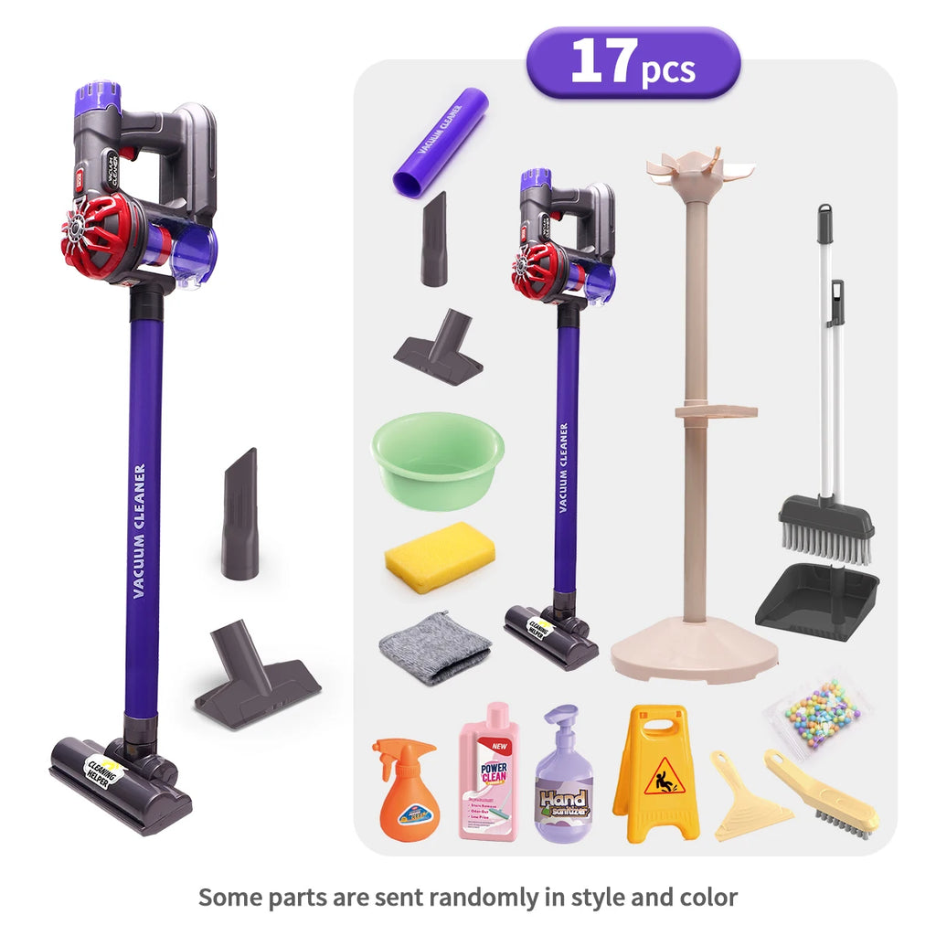 Kids Real Suction Cleaning Play Set with Storage Rack - 3-in-1 Electric Vacuum Cleaner & Pretend Cleaning Tools for Toddlers