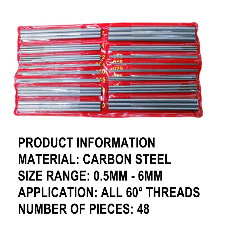Measuring Tool 48 Pieces 16 Different Sizes Portable 0.5mm to 6mm Pitch Thread Wire Measuring Set Measures All 60° Threads