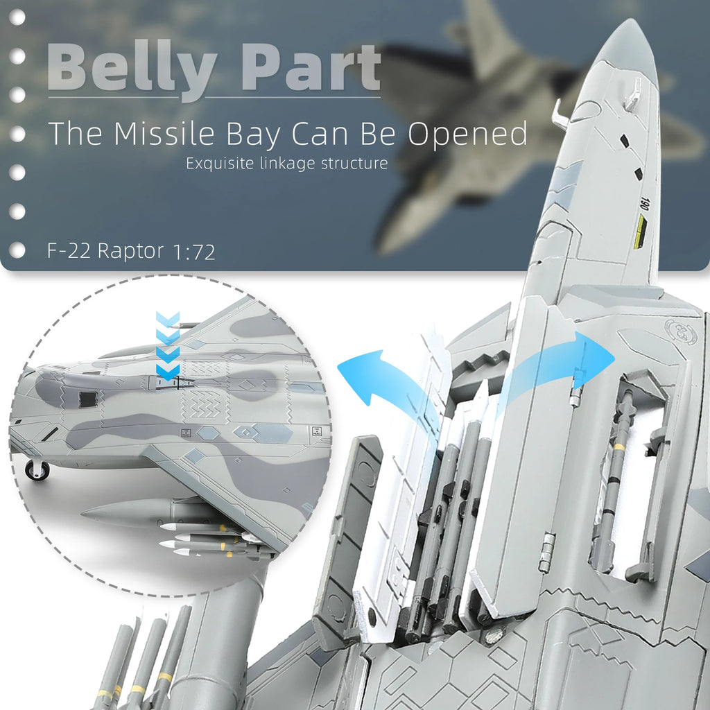 NUOTIE F22 Raptor 1/72 Diecast Metal USAF Fighter Jet Alloy Aircraft Model with Stand Military Collection Adult Gift AK90FS