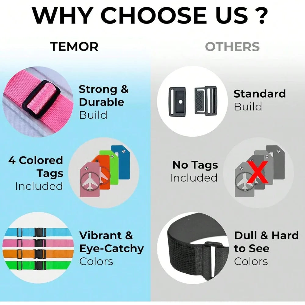Luggage Strap Set with Luggage Tag Multiple Colors of Luggage Straps Suitable for Various Types of Luggage Suitable for Travel
