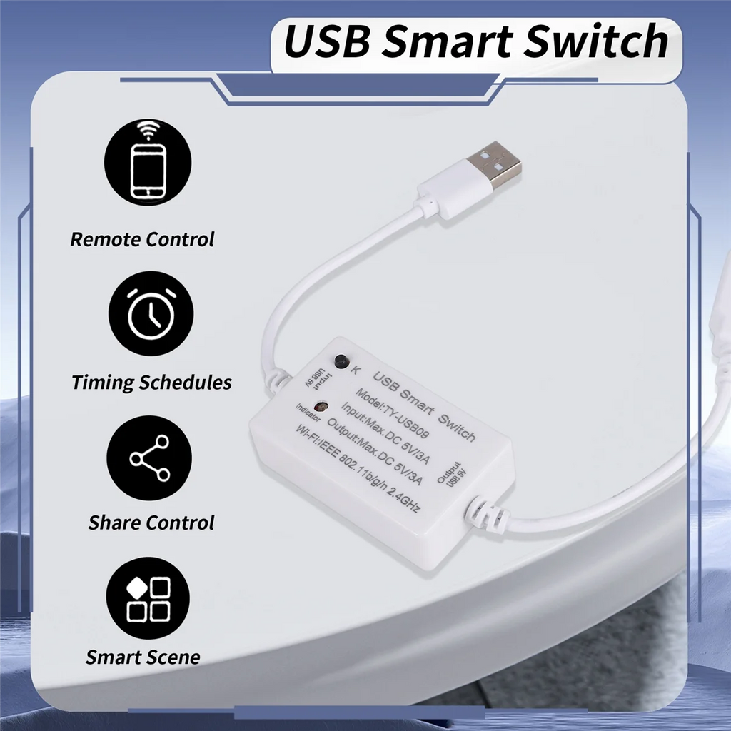 ABQR Tuya USB Smart Switch WIFI Controller Universal Breaker Timer Smart Life for USB Appliances for Home