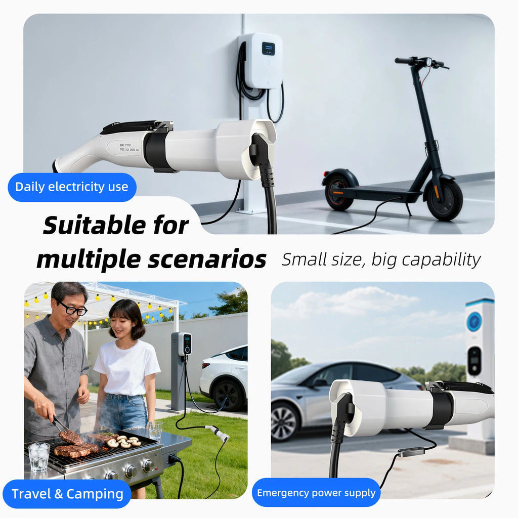 EVqiaoyi Type1 to Schuko Socket EV Adapter J1772 Male Discharging Plug Charging Station Accessories Powering Household Devices