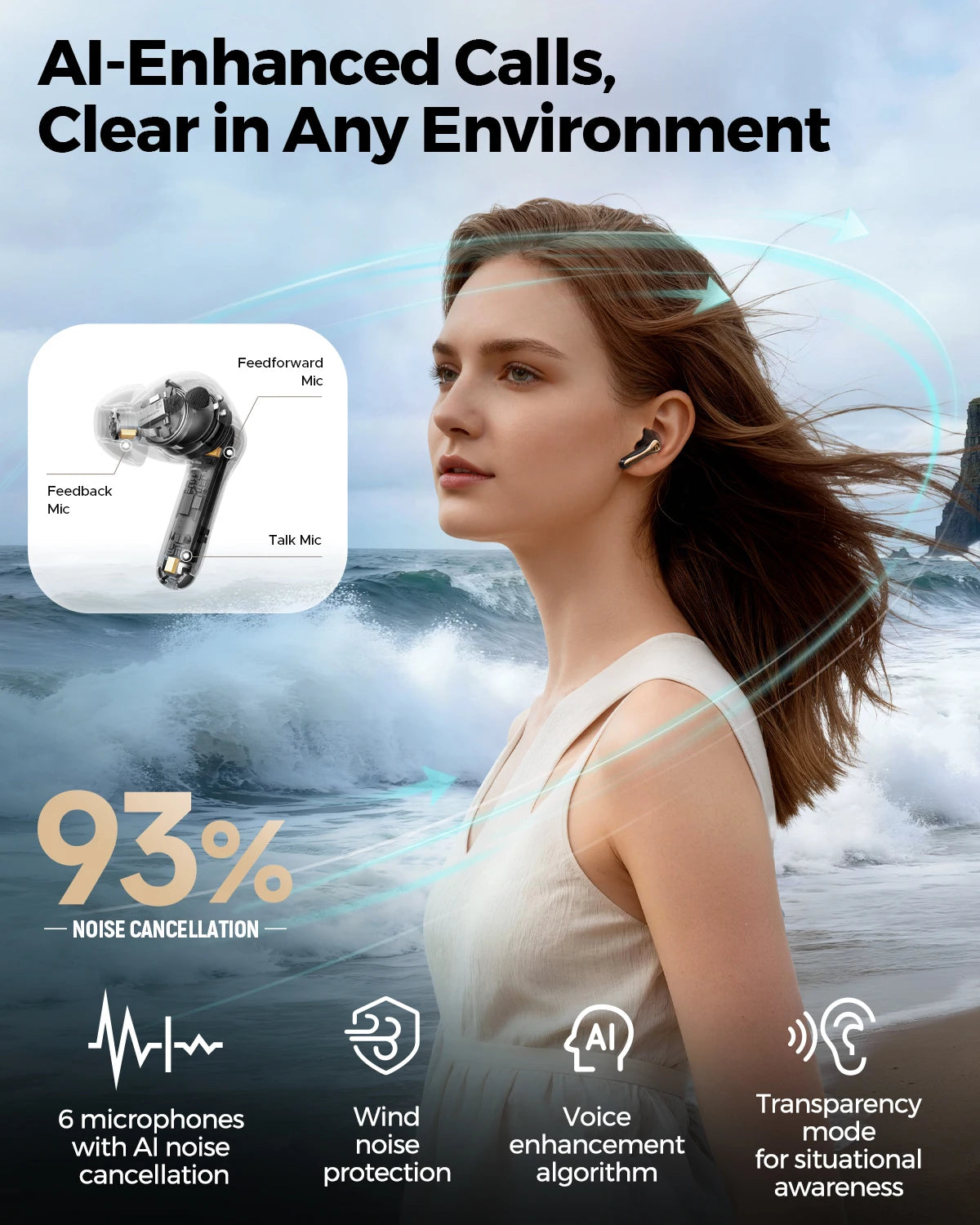 SOUNDPEATS Air5 Pro+ XMEMS Bluetooth Earphones 55dB Hybrid Adaptive ANC Earbuds, Hi-Res Wireless, LDAC/aptX Lossless Headphones