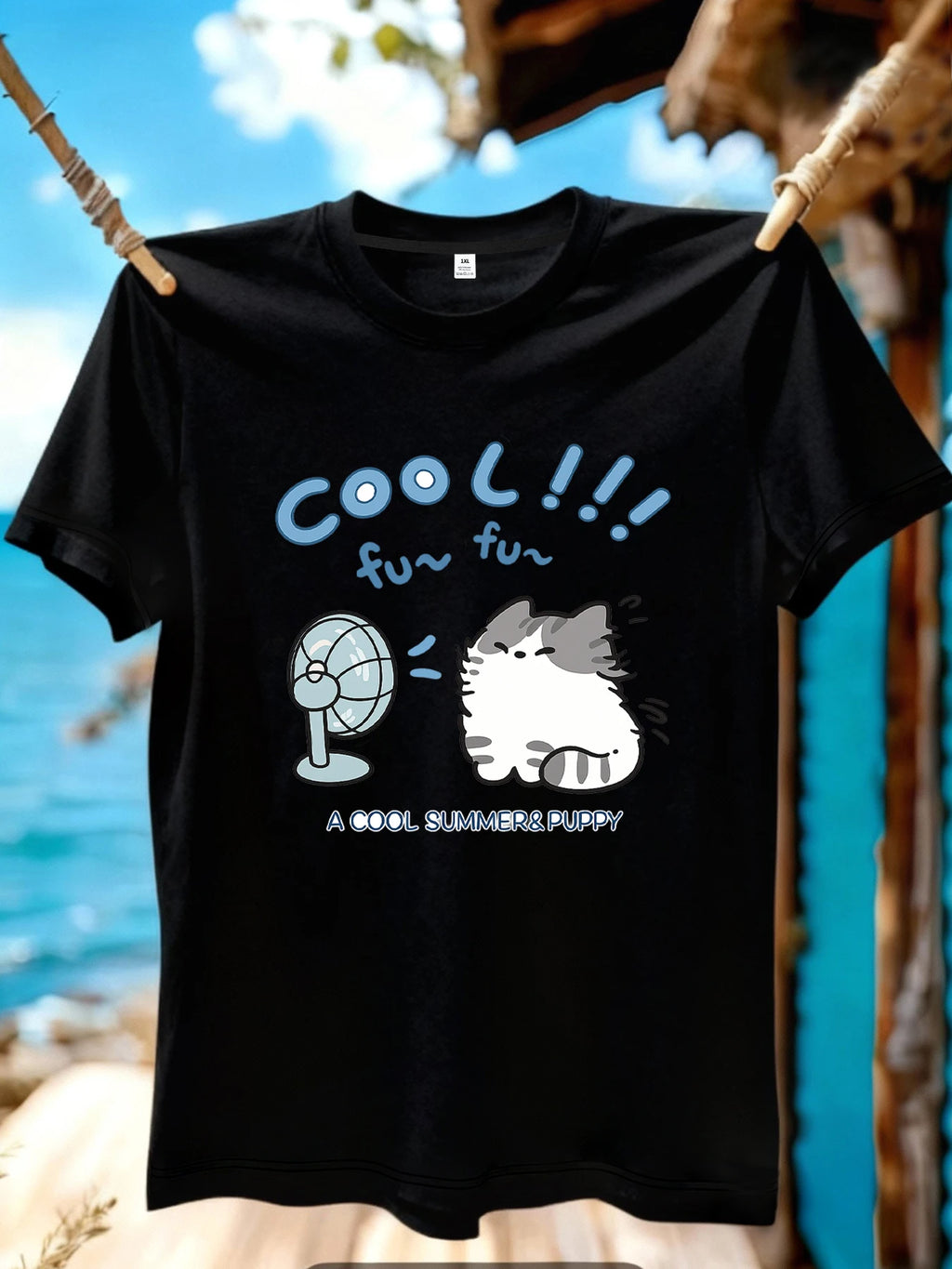【WZM10860】Creative cat print plus size women's round neck summer casual short sleeved street fashion versatile T-shirt