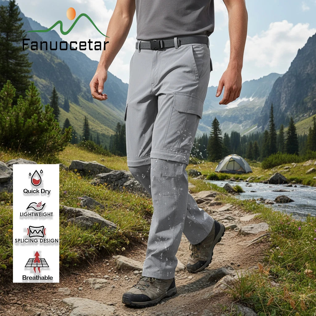 Fanuocetar Mens Removable Hiking Pants for Summer Quick Dry Camping Trekking Climbing Outdoor Scratch-resistant Stretch Pants