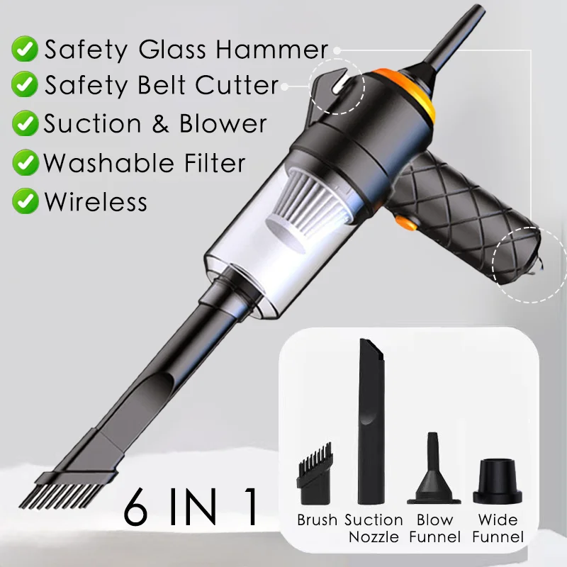 6 IN 1 Car Vacuum Cleaner Suction Blow Vaccum Vacum Wireless Home Handheld Charging Portable Mini Small Aspiradora Auto Machine