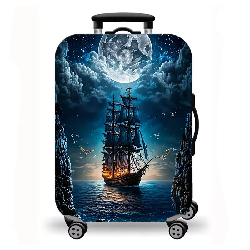 Washable starry sea view landscape printed suitcase cover, elastic all-inclusive protective cover suitable for trolley suitcases