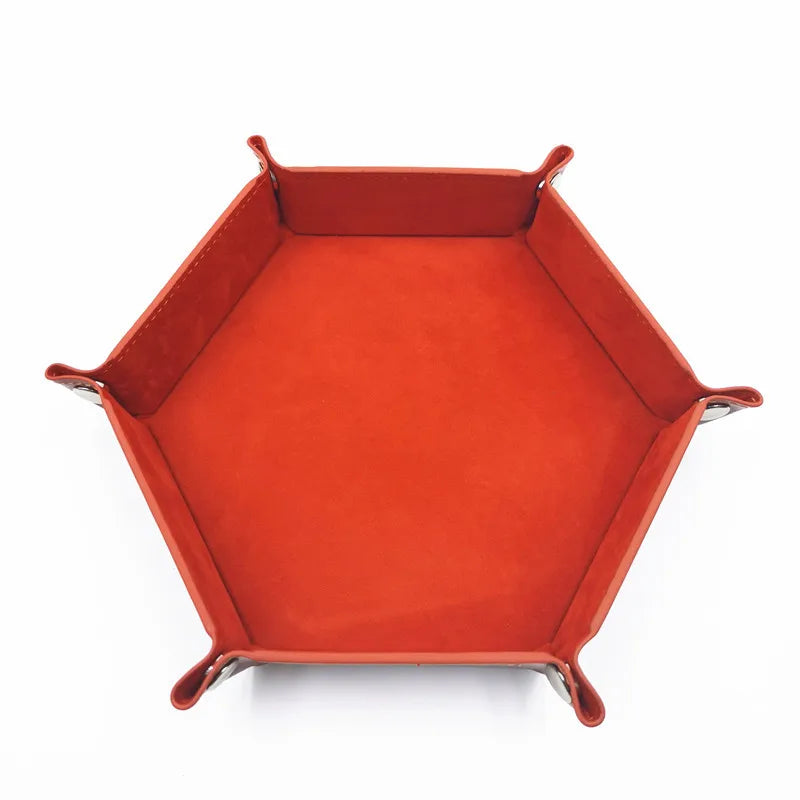 18Colors Foldable Dice Tray PU Leather Flannel Hexagonal Dice Rolling Plate Table Game Office Sundries Key Portable Storage Box