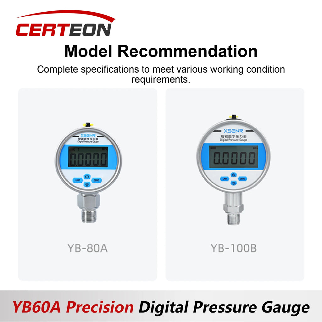 YB60A Precision Digital Pressure Gauge Vacuum Positive Negative 100MPa Stainless Steel M20x1.5 Petroleum Air Compressor