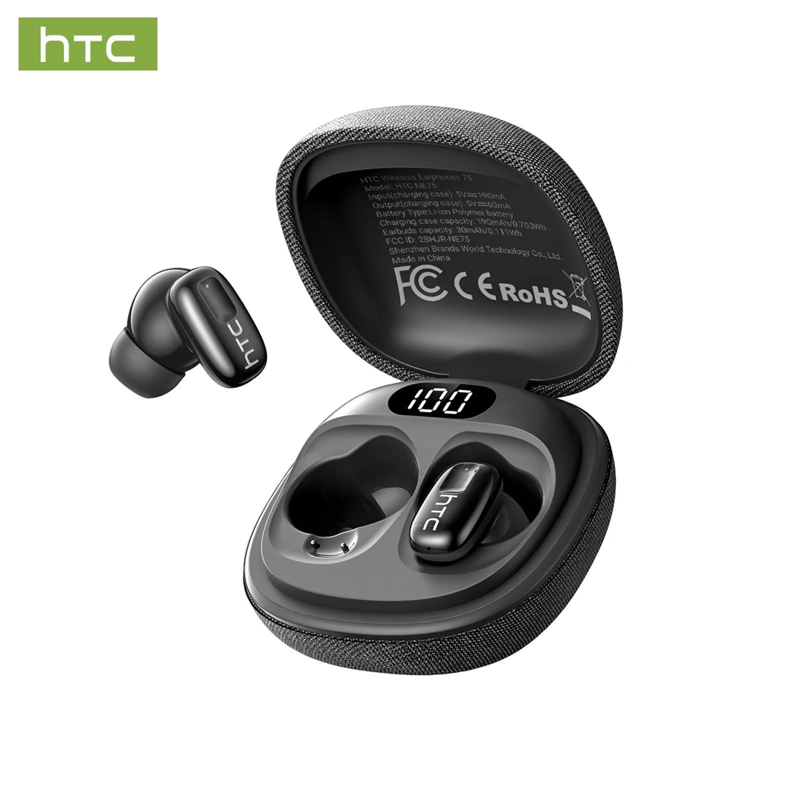 HTC NE75 Bluetooth Earphones 135 Language AI translator Earbud Low Latency Battery Display Long Battery Soft Wireless Headphones