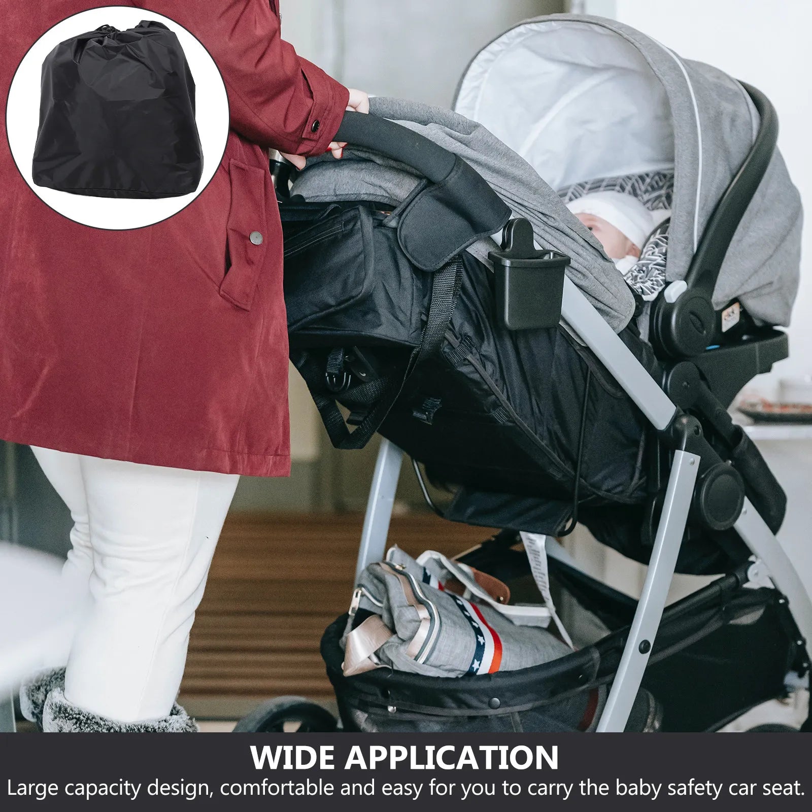 Heavy-Duty Water-Resistant Stroller Travel Bag for Airplane Gate Check Large Capacity Car Seat Cover with Drawstring Closure