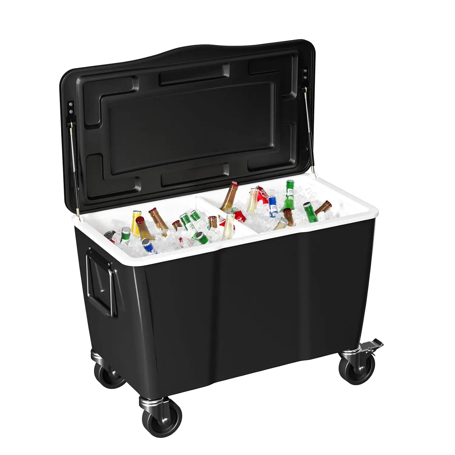 80 Quart Rolling Ice Chest,Portable Bar Drink Cooler,Catch Basin,Bottom Storage Tray & Bottle Opener, Custom