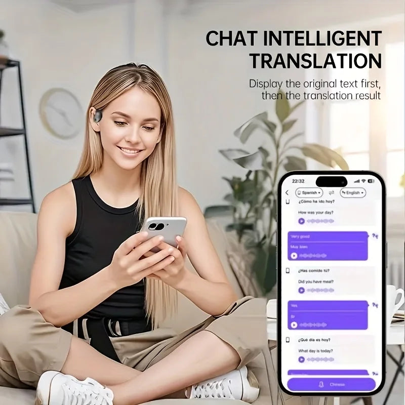 Wireless Bluetooth AI Real-time Language Translation Earphones 144 Languages Ear Hanging Headphone Translator For Business 2026