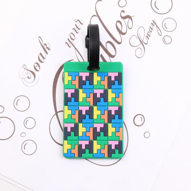 Puzzle Striped Printed Luggage Tag PVC Soft Silicone Card Holder Cartoon Boarding Pass Aircraft Luggage Tags Suitcase Label