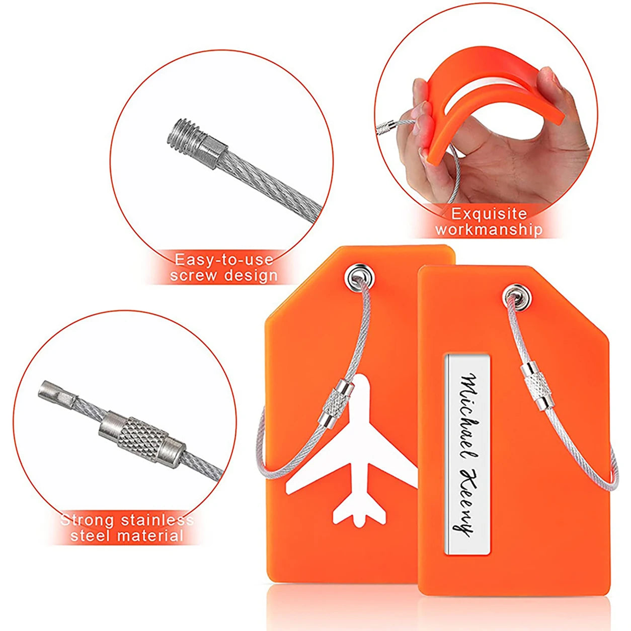 2/5PCS Silicone Travel Luggage Tag Airplane Design Suitcase Bag Identifier Bright Color with Steel Wire Loop Name Card Daily Use