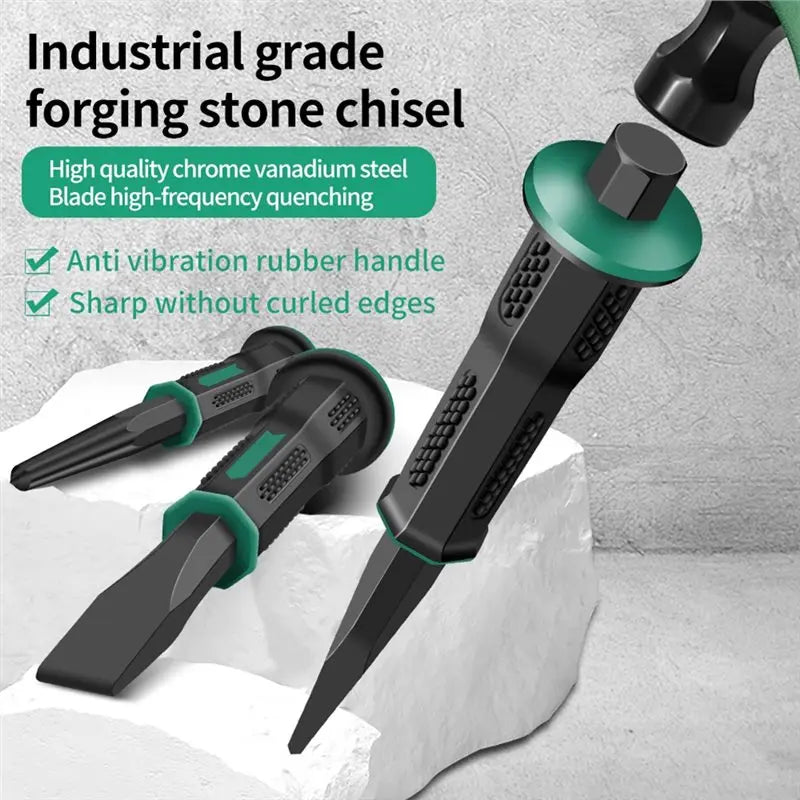 Chrome Vanadium Steel Carving Chisel Stone Flat Chisel With Hand Guard Construction Cement Masonry Concrete Engraving Cut Tool