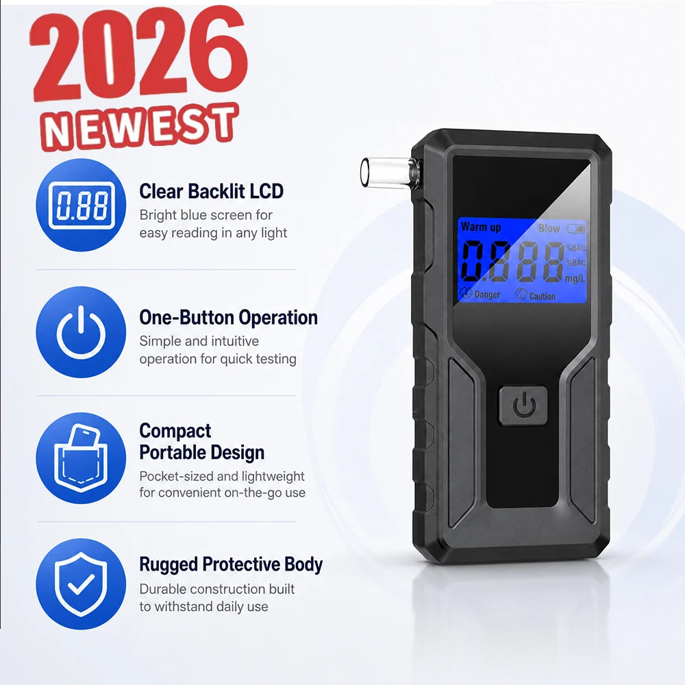 Alcohol Breathalyzer Tester with Digital LCD Display Grade Accuracy Personal Alcohol Tester for Home Use Drunk Driving Analyzer