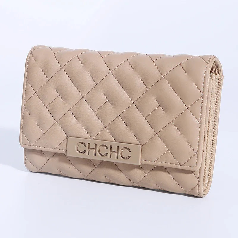 CH Quilted Leather Effect Flap Purse Fashionable Compact Wallet For Women Daily Commute Travel And Everyday Storage Needs