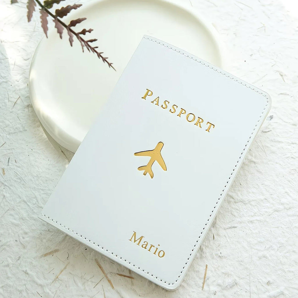 Custom Personalized Hot Stamping Passport Holder with a Custom Golden Monogram Name, Made of Faux Leather