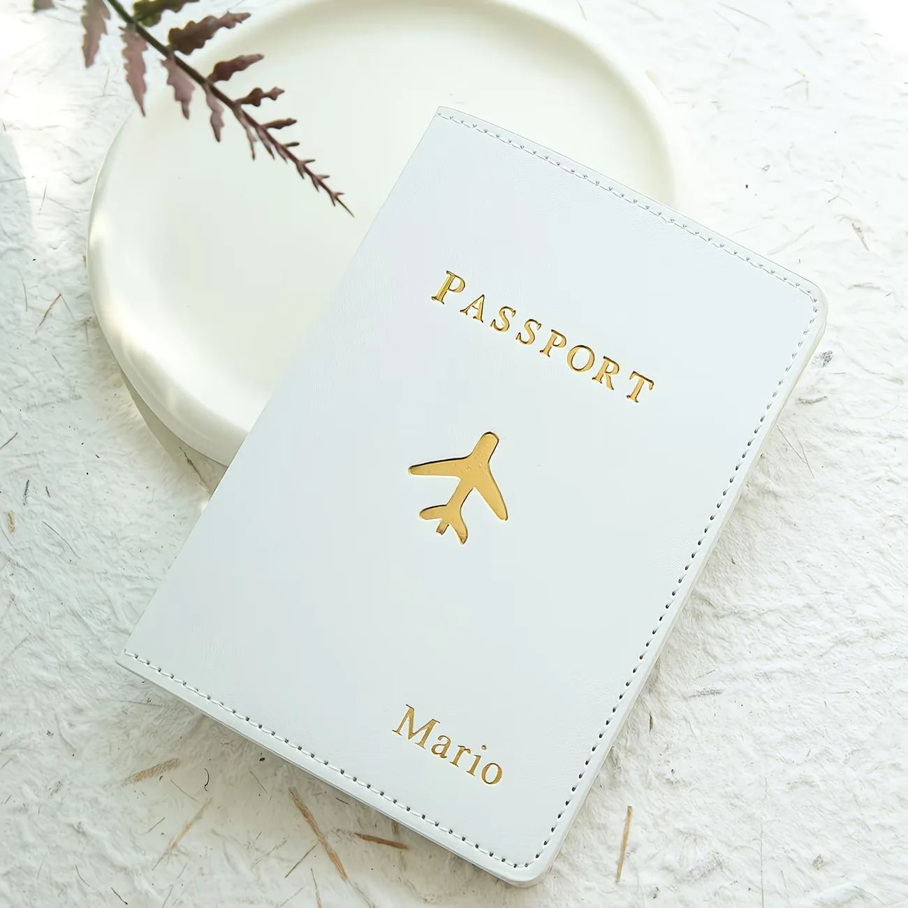 Custom Personalized Hot Stamping Passport Holder with a Custom Golden Monogram Name, Made of Faux Leather