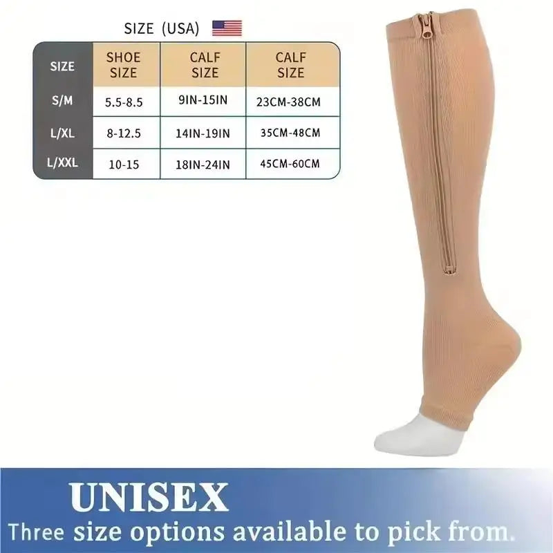 Zipper Compression Socks Women Men High Elasticity Nylon Closed Toe Pressure Stocking For Edema