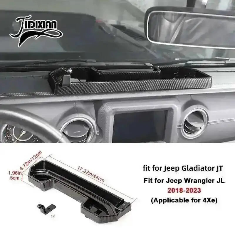 JIDIXIAN for Jeep Wrangler JL 4Xe for Gladiator JT 2018 2019 2020 2021 2022 2023 2024 2025 Dashboard Phone Holder Storage Box