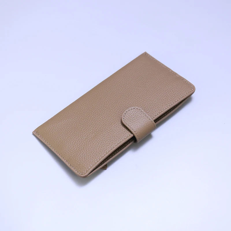 Genuine Leather Women Wallets Luxury Long Hasp Lychee Pattern Coin Purses Female Brand Solid Colors New Thin Clutch Phone Bag
