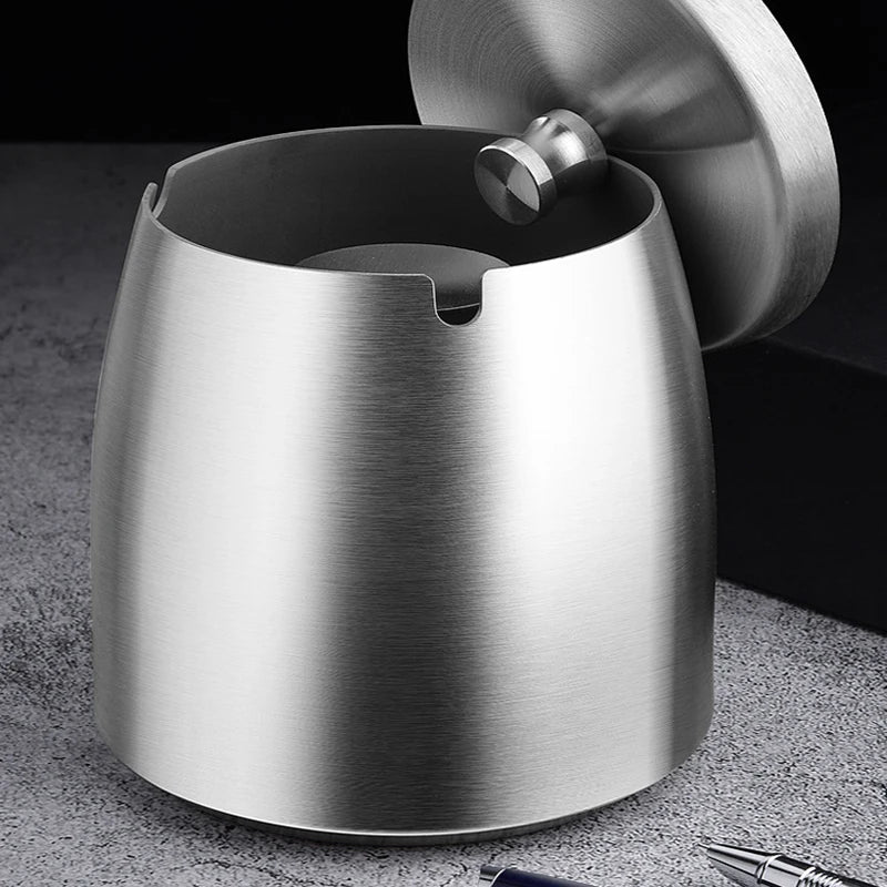 1Pc Titanium-plated Stainless Steel Ashtray Car Interior Ash Waste Receptacle with Lid Thicker and Taller Anti-fly Car Ashtray