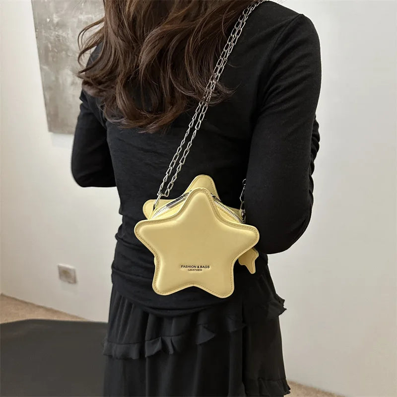 Fashion Star Shoulder Bags for Women Pu Leather Female Chain Crossbody Bag Lovely Mini Ladies Handbags Simple Letter Purse