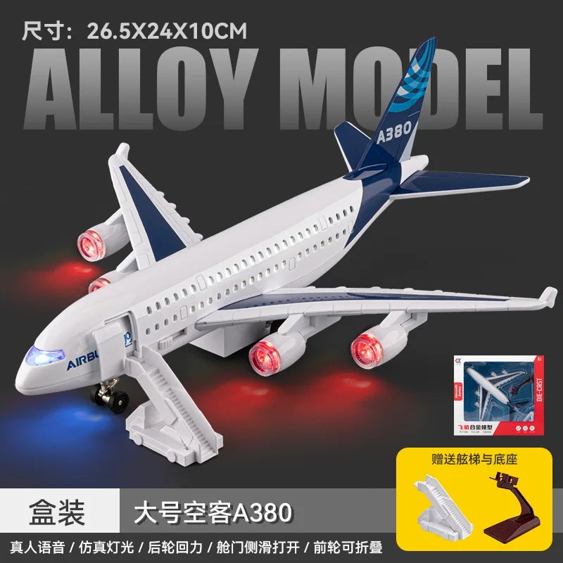 1pc China Eastern A380 Airplane Model Toy Metal Doors Opened Music Light Pull Back Wheels Aircraft Collection Gifts Ornaments