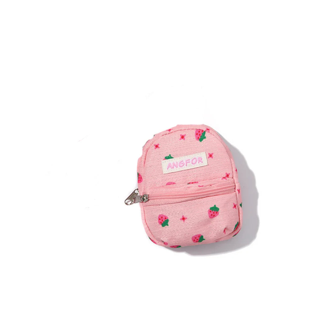 ANGFOR Strawberry Print Japanese Korean Style Mini Crossbody Bag Canvas Women Phone Coin Purse Casual Cute Portable Small Bag