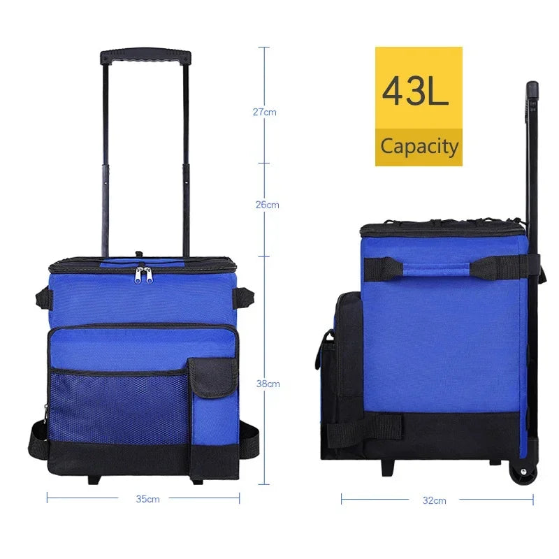 Cooler with Wheels and Handle Removable Wheels Insulated Portable Rolling Cooler Bag for Camping Hiking BBQ Summer Beach Travel