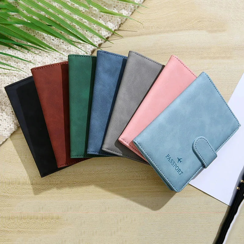 Soft PU Leather Multi Slot Passport Cover with Airplane Logo Snap Closure SIM Card Holder Travel ID Document Ticket Wallet