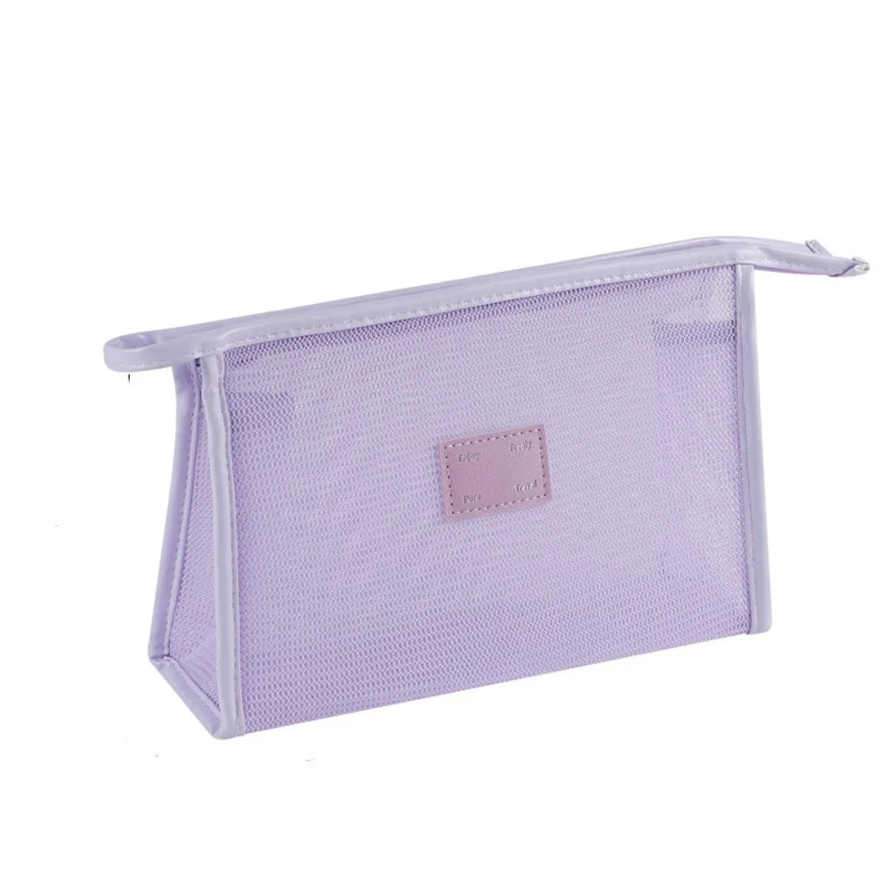 Portable Mesh Handheld Makeup Bag Square Lightweight Storage Toiletry Bag Zipper Large Capacity Transparent Mesh Cosmetic Bag