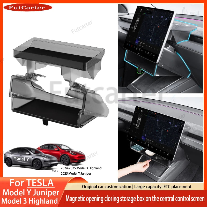 For Tesla Model3 Y Juniper 2025 central control screen Hidden Magnetic opening closing storage box tissue box storage accessorie
